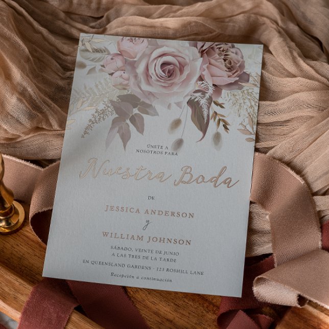 Invitation En Aluminium Mariage espagnol Nuestra Boda Rose Gold (Créateur téléchargé)