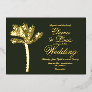 Invitation En Aluminium Mariage Été Or Vert Arbre Palmier Pressé