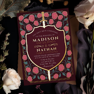 Invitation En Aluminium Mariage Fantasy Médiéval Monogramme Épée & Bouclie