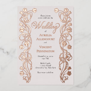 Invitation En Aluminium Mariage féerique floral or rose