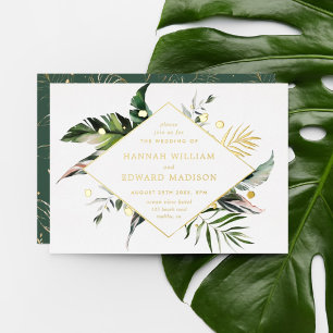 Invitation En Aluminium Mariage Feuillage Aquarelle Tropicale Or