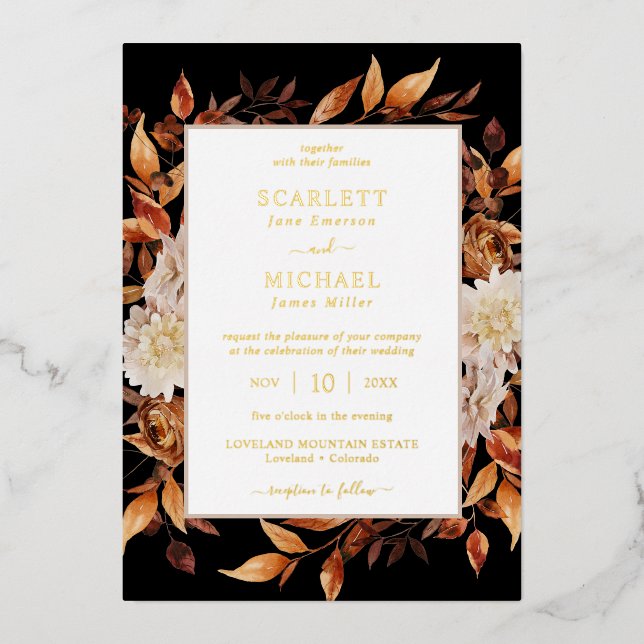 Invitation En Aluminium Mariage Feuille moderne (Recto)