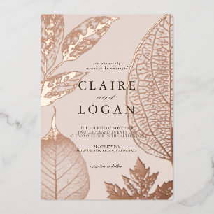 Invitation En Aluminium Mariage Feuille rose beige doré