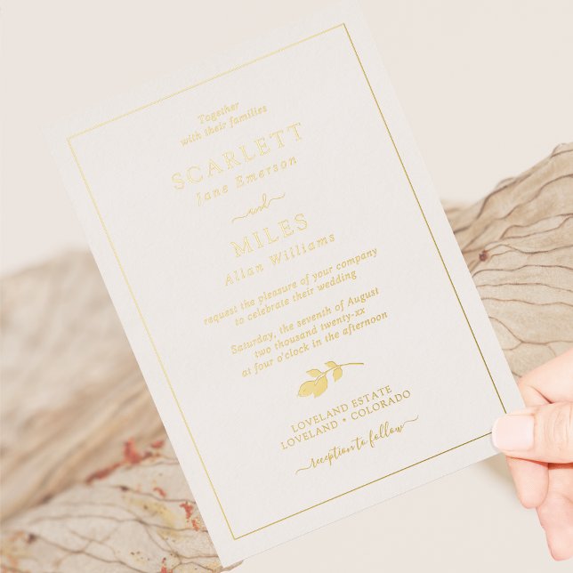 Invitation En Aluminium Mariage Feuille simple Gold Foil (Simple Minimalist Gold Foil Leaves Wedding Foil Invitation by Painted Paperie
)