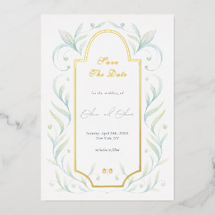 Invitation En Aluminium Mariage Feuille Vert Enregistrer La Date