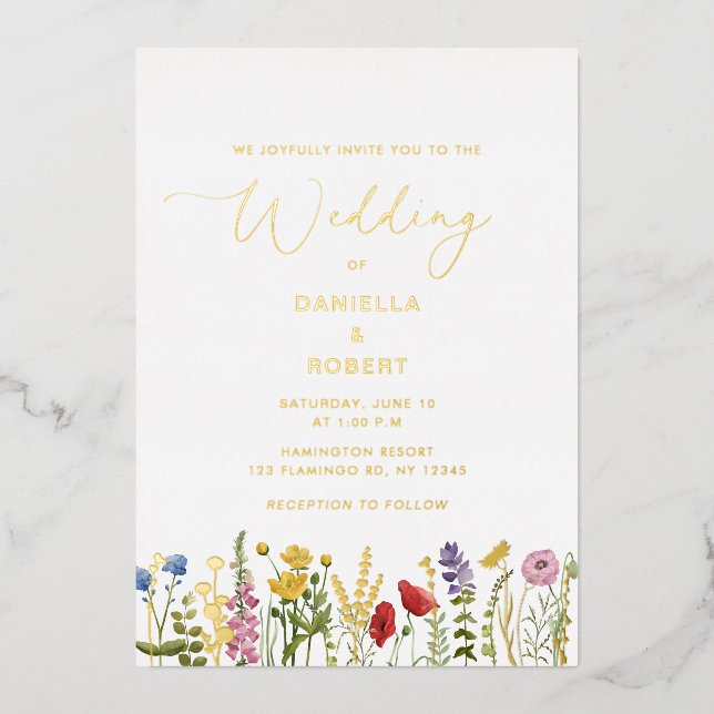 Invitation En Aluminium Mariage Fleur sauvage aquarelle Floral (Recto)
