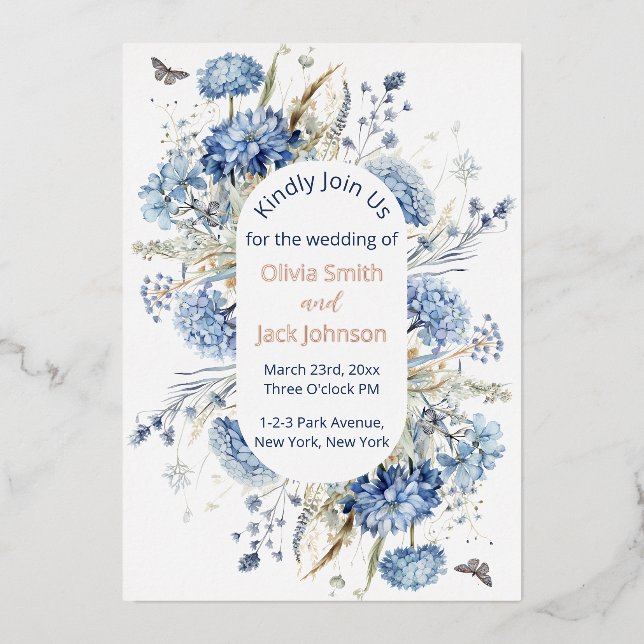 Invitation En Aluminium Mariage Fleur sauvage Aquarelle moderne (Recto)