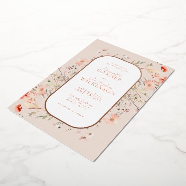 Invitation En Aluminium Mariage Fleur sauvage Boho Rose (Rotation)