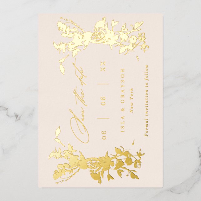 Invitation En Aluminium Mariage fleur sauvage Enregistrer La Date Blush &  (Recto)