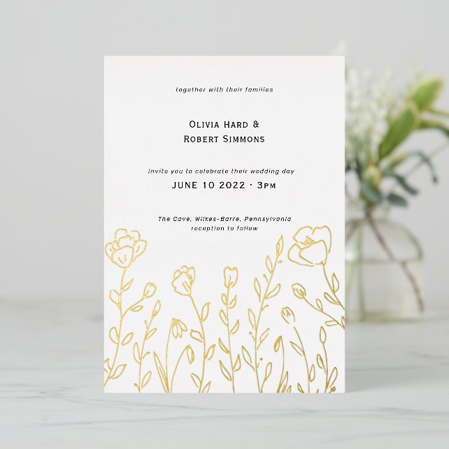 Invitation En Aluminium Mariage Fleur sauvage simple (Debout devant)