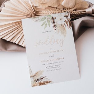 Invitation En Aluminium Mariage Fleurs Boho Blanches Feuilles Vert Sauge