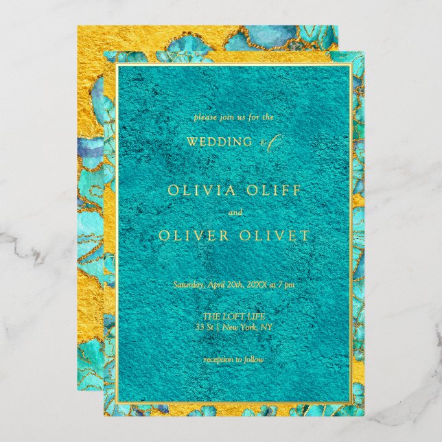 Invitation En Aluminium Mariage Fleurs turquoises (Recto/Verso)