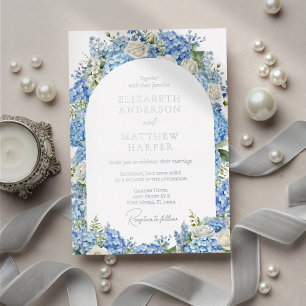 Invitation En Aluminium Mariage Floral à l'Arche de Hortensias Bleus et Ro