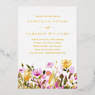 Invitation En Aluminium Mariage Floral Aquarelle Rose Jaune Fantaisiste