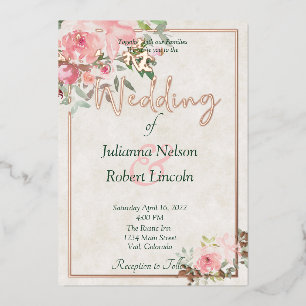 Invitation En Aluminium Mariage floral aquarelle rose tendre