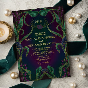 Invitation En Aluminium Mariage Floral Art Nouveau de Ton de Bijou Sombre 