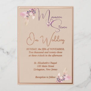 Invitation En Aluminium Mariage Floral Automne Blush Rose Gold
