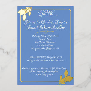 Invitation En Aluminium Mariage Floral, Bleu Campagne, Or