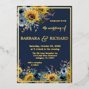 Invitation En Aluminium Mariage floral bleu de la marine