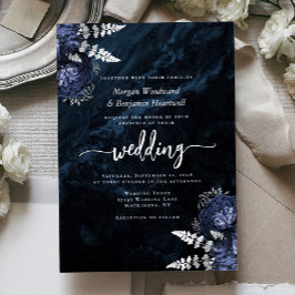 Invitation En Aluminium Mariage Floral Bleu Marine Élégant Argent