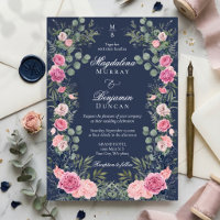 Mariage Floral Bleu Marine Rose Pâle Eucalyptus