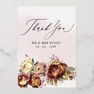Invitation En Aluminium Mariage floral Burgundy élégant Script