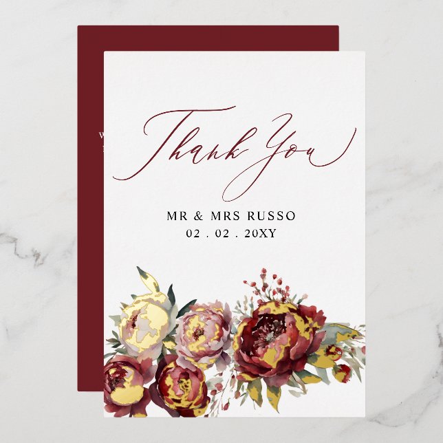 Invitation En Aluminium Mariage floral Burgundy élégant Script (Recto/Verso)