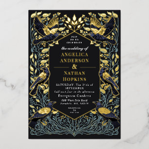 Invitation En Aluminium Mariage floral corbeau gothique enchanté