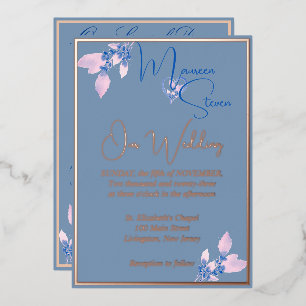 Invitation En Aluminium Mariage Floral Country Bleu Rose Gold
