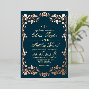 Invitation En Aluminium Mariage Floral de Luxe Or et Sarcelle