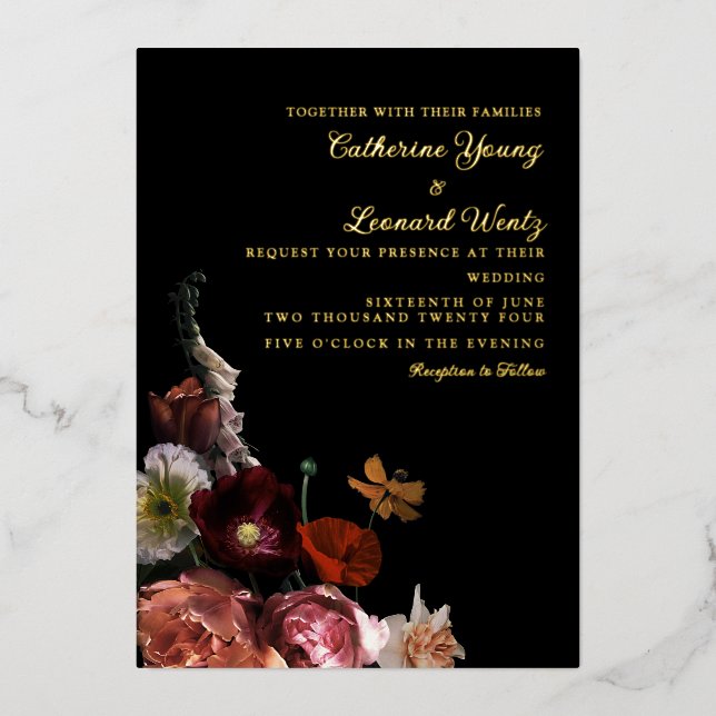 Invitation En Aluminium Mariage floral de minuit (Recto)