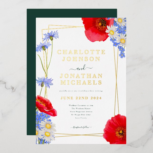 Invitation En Aluminium Mariage Floral d'été vert moderne (Recto/Verso)