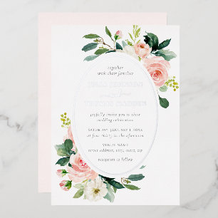 Invitation En Aluminium Mariage Floral Élégant Rose Argenté