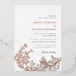 Invitation En Aluminium Mariage Floral Élégant Vintage Or Rose