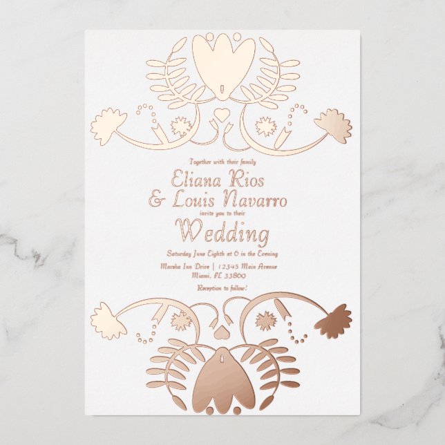 Invitation En Aluminium Mariage floral folklorique mexicain moderne pressé (Recto)