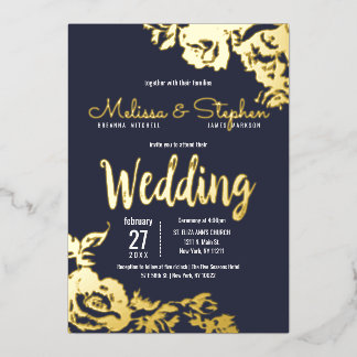 Invitation En Aluminium Mariage floral Marine Blue Real or