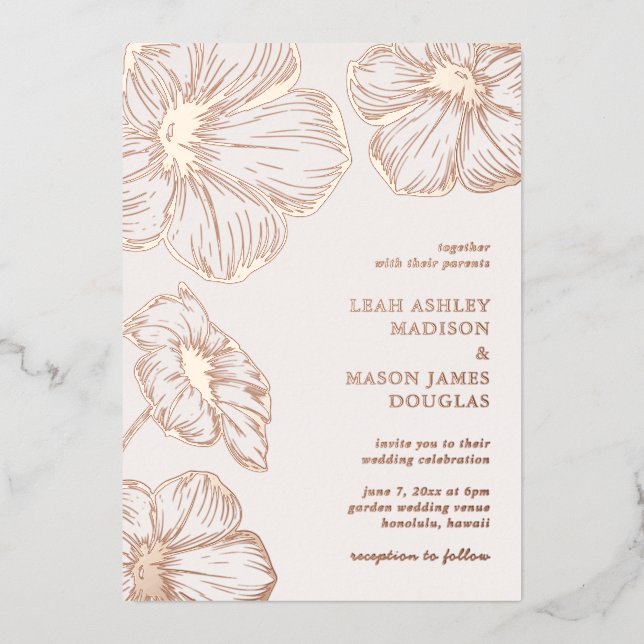Invitation En Aluminium Mariage floral moderne élégant (Recto)