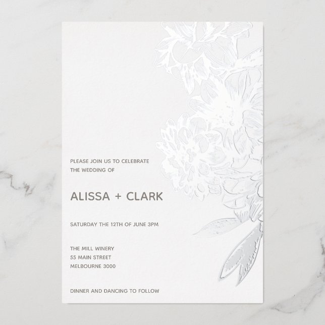 Invitation En Aluminium Mariage floral moderne simple et élégant (Recto)