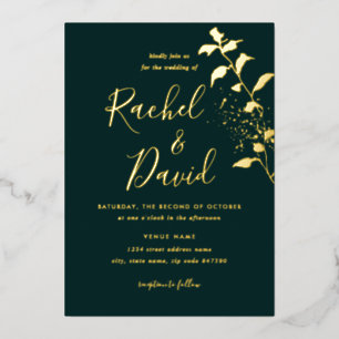Invitation En Aluminium Mariage floral or vert émeraude