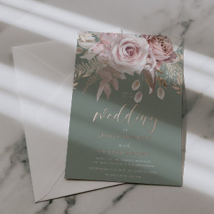 Invitation En Aluminium Mariage Floral Rose Doré Divin & Sage