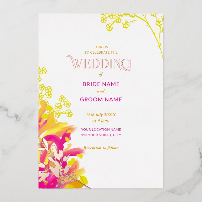 Invitation En Aluminium Mariage floral rose et orange (Recto)