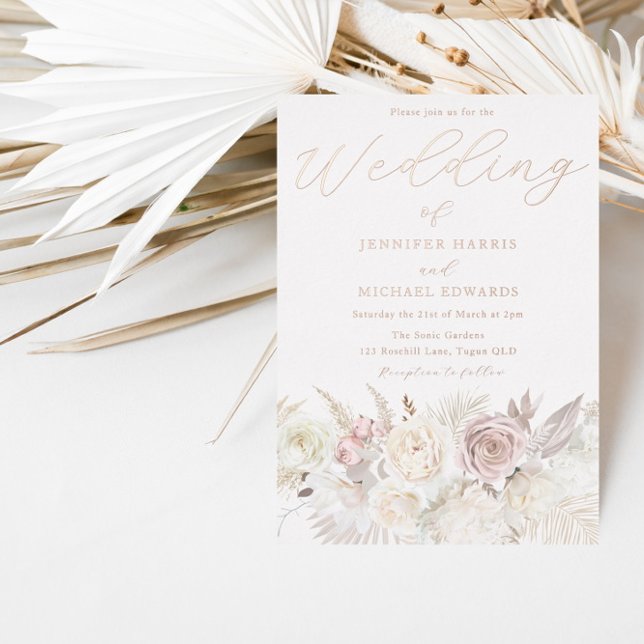 Invitation En Aluminium Mariage floral rose or, blanc et ivoire (Créateur téléchargé)