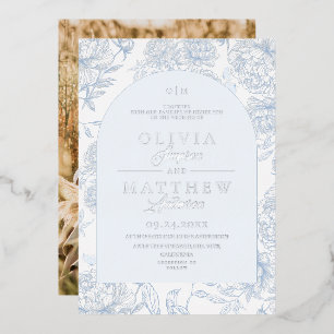Invitation En Aluminium Mariage Floral Toile Bleue Français