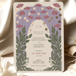 Invitation En Aluminium Mariage Floral Vintage Rose Dorée Lavande