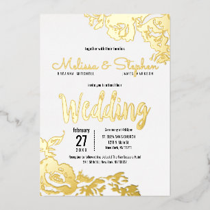 Invitation En Aluminium Mariage Floral Vrai Or Blanc