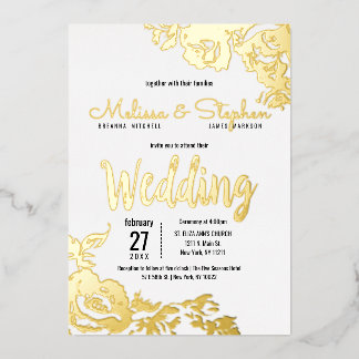 Invitation En Aluminium Mariage Floral Vrai Or Blanc