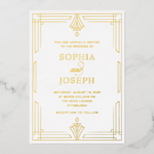 Invitation En Aluminium Mariage Formel Élégant Blanc et Or