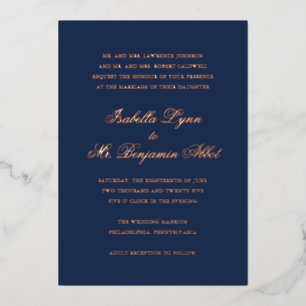 Invitation En Aluminium Mariage Formel Élégant Bleu Marine Traditionnel