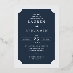 Invitation En Aluminium Mariage Formel Élégant en Bleu Marine