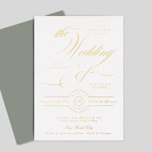 Invitation En Aluminium Mariage Formel Élégant Or Calligraphie Gris Blanc